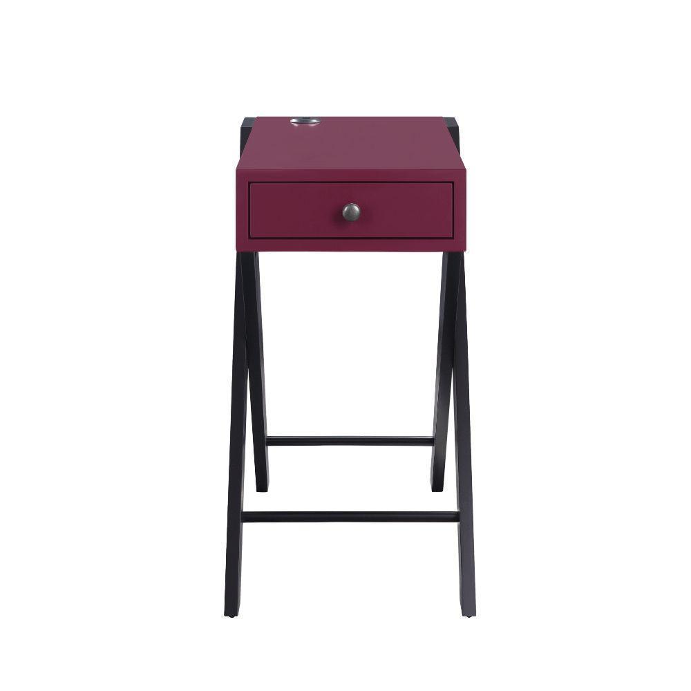 ACME Fierce Side Table (USB Charging Dock), Burgundy & Black FredCo