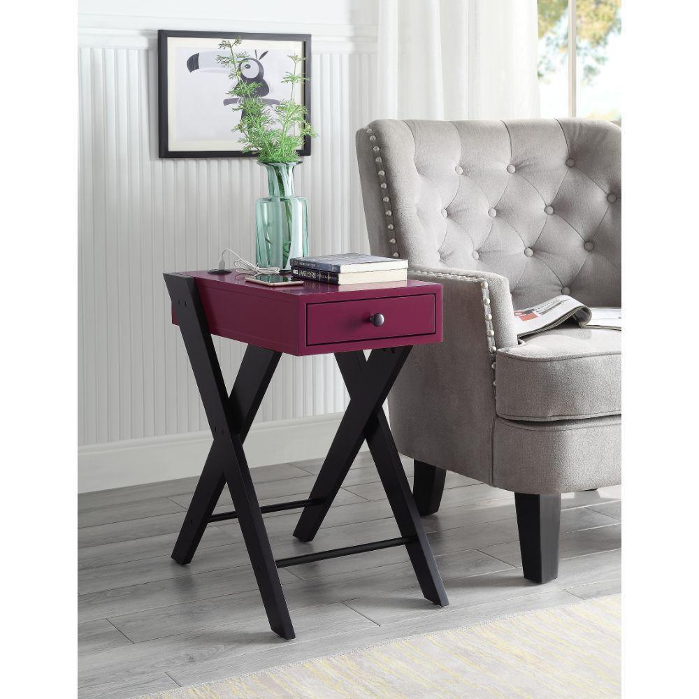 ACME Fierce Side Table (USB Charging Dock), Burgundy & Black FredCo