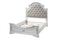ACME Florian Queen Bed , Beige PU & Antique White Finish FredCo