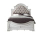 ACME Florian Queen Bed , Beige PU & Antique White Finish FredCo