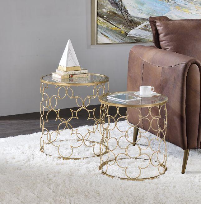 ACME Flowie Nesting Table, Clear Glass & Gold Finish FredCo