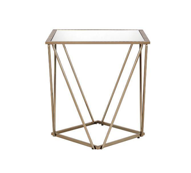 ACME Fogya End Table, Mirrored & Champagne Gold Finish FredCo