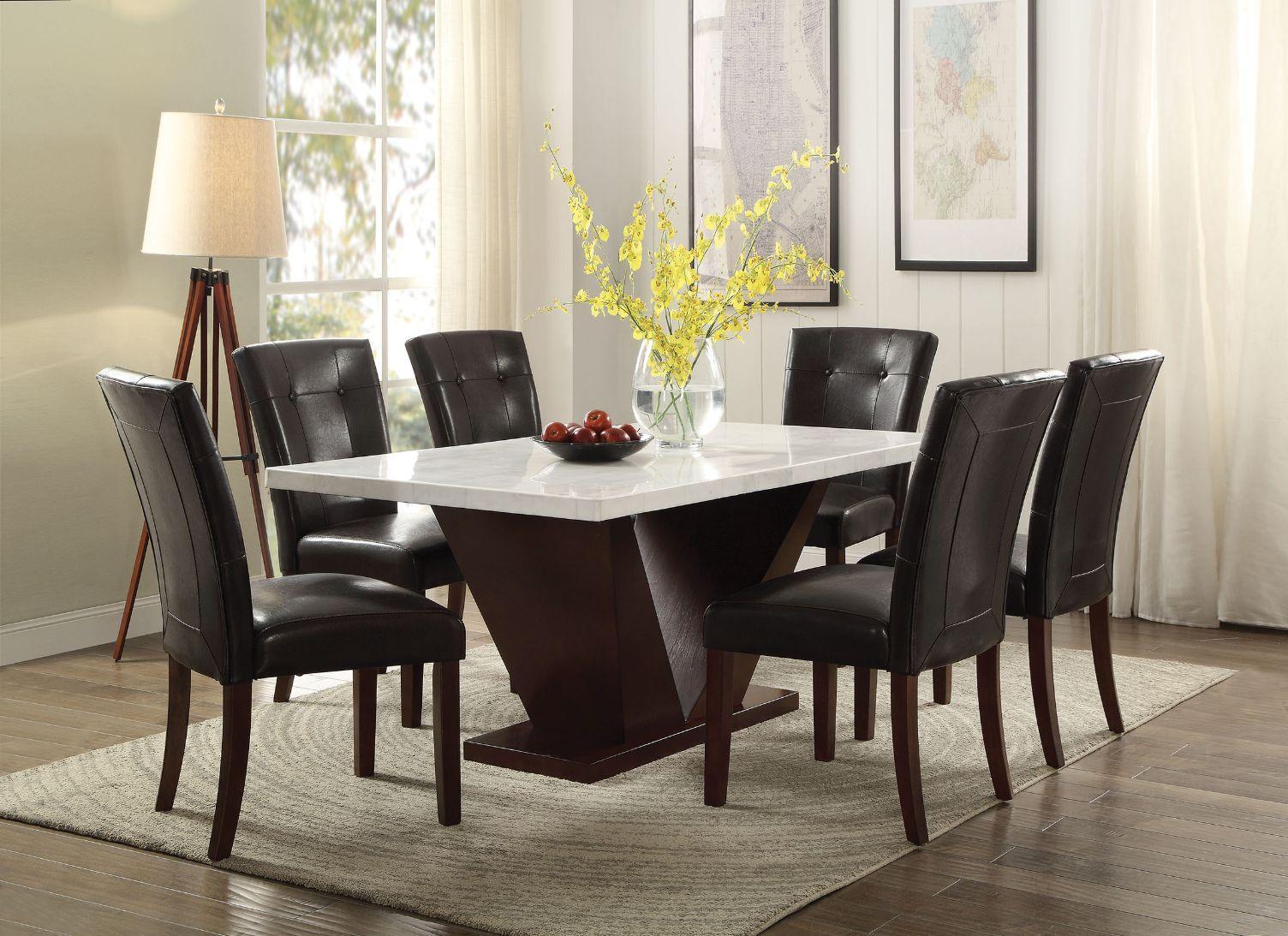 ACME Forbes Dining Table, White Marble & Walnut 72120 FredCo