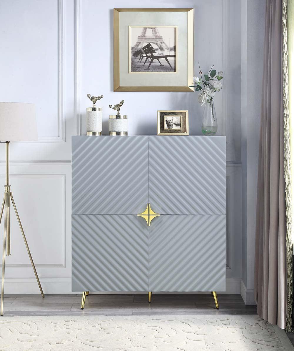 ACME Gaines Accent Cabinet, Gray High Gloss Finish FredCo