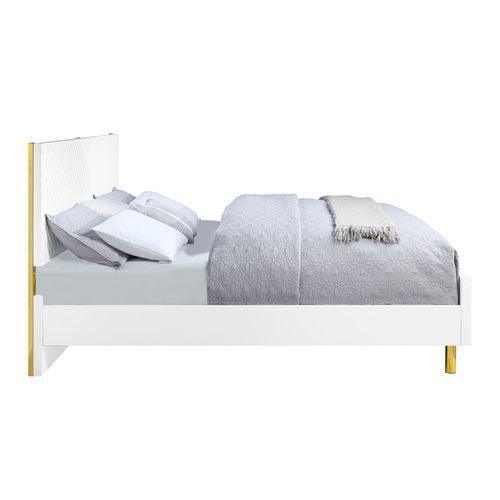 ACME Gaines Eastern King Bed, White High Gloss Finish FredCo