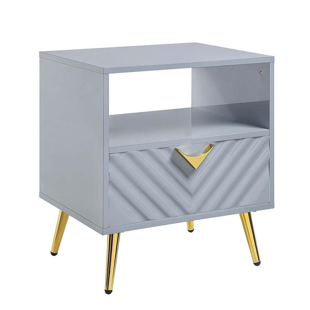ACME Gaines End Table, Gray High Gloss Finish FredCo