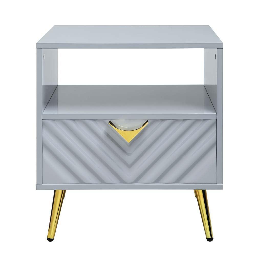ACME Gaines End Table, Gray High Gloss Finish FredCo