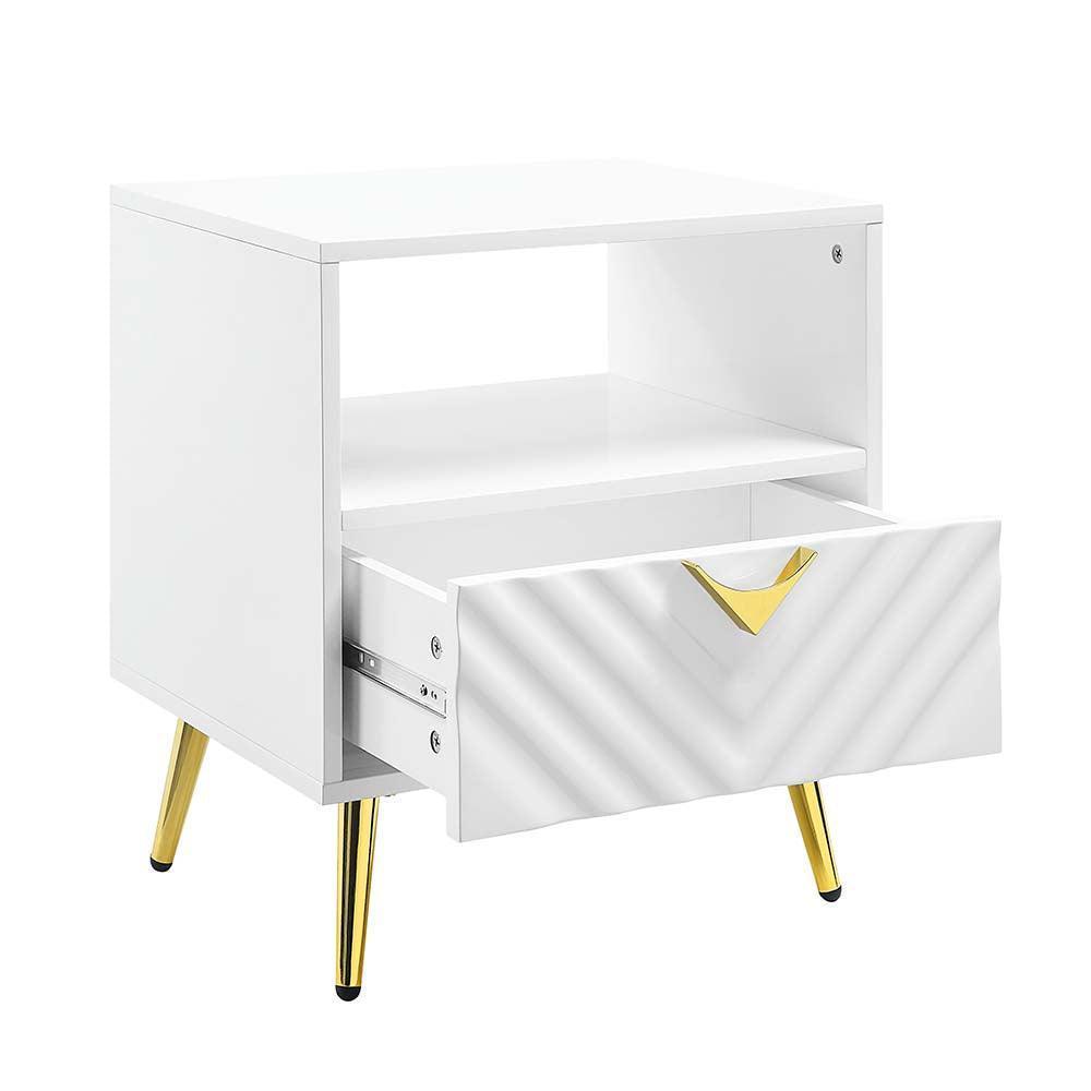 ACME Gaines End Table, White High Gloss Finish FredCo