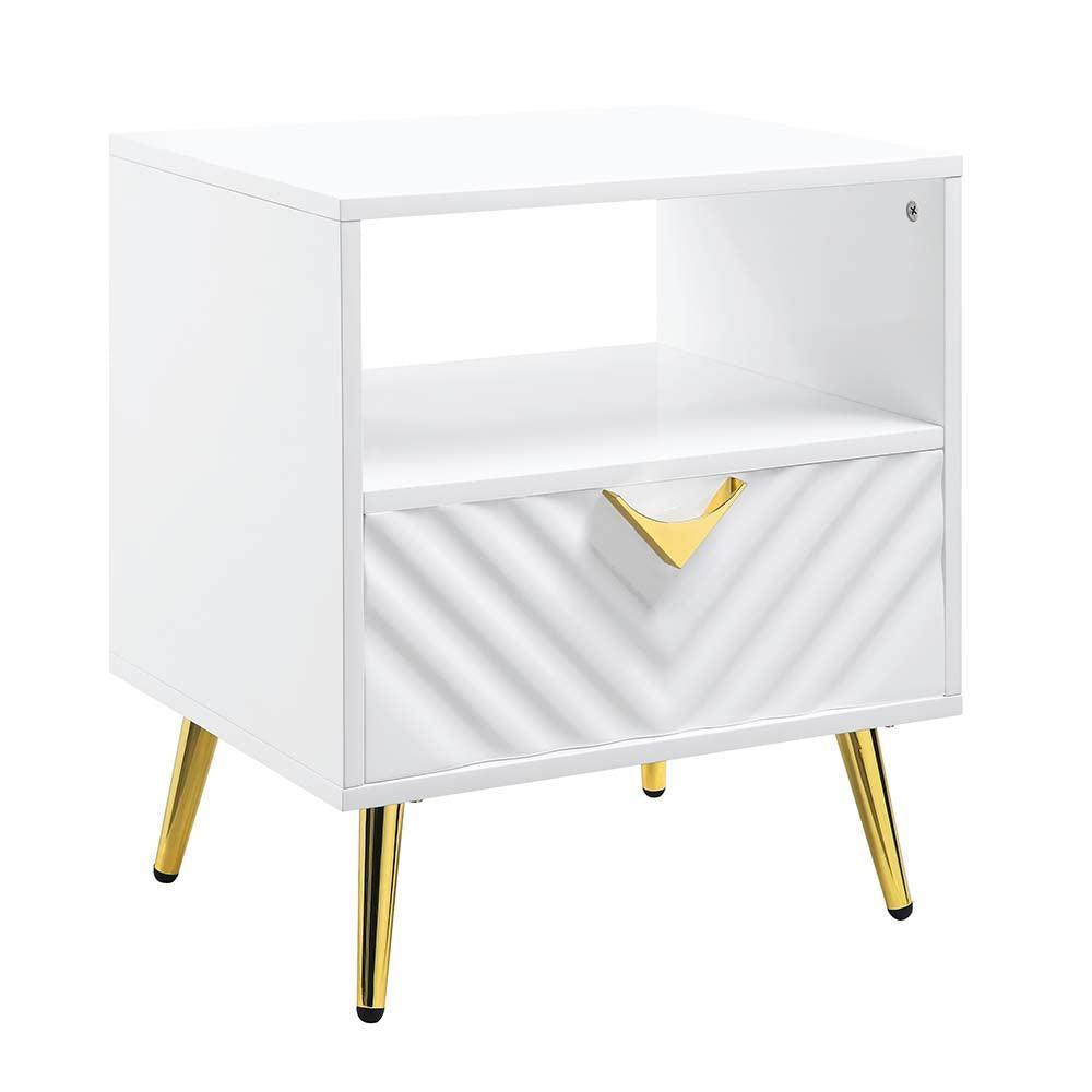 ACME Gaines End Table, White High Gloss Finish FredCo