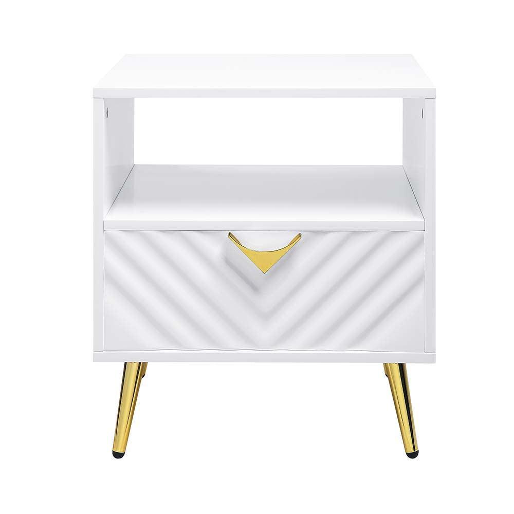 ACME Gaines End Table, White High Gloss Finish FredCo