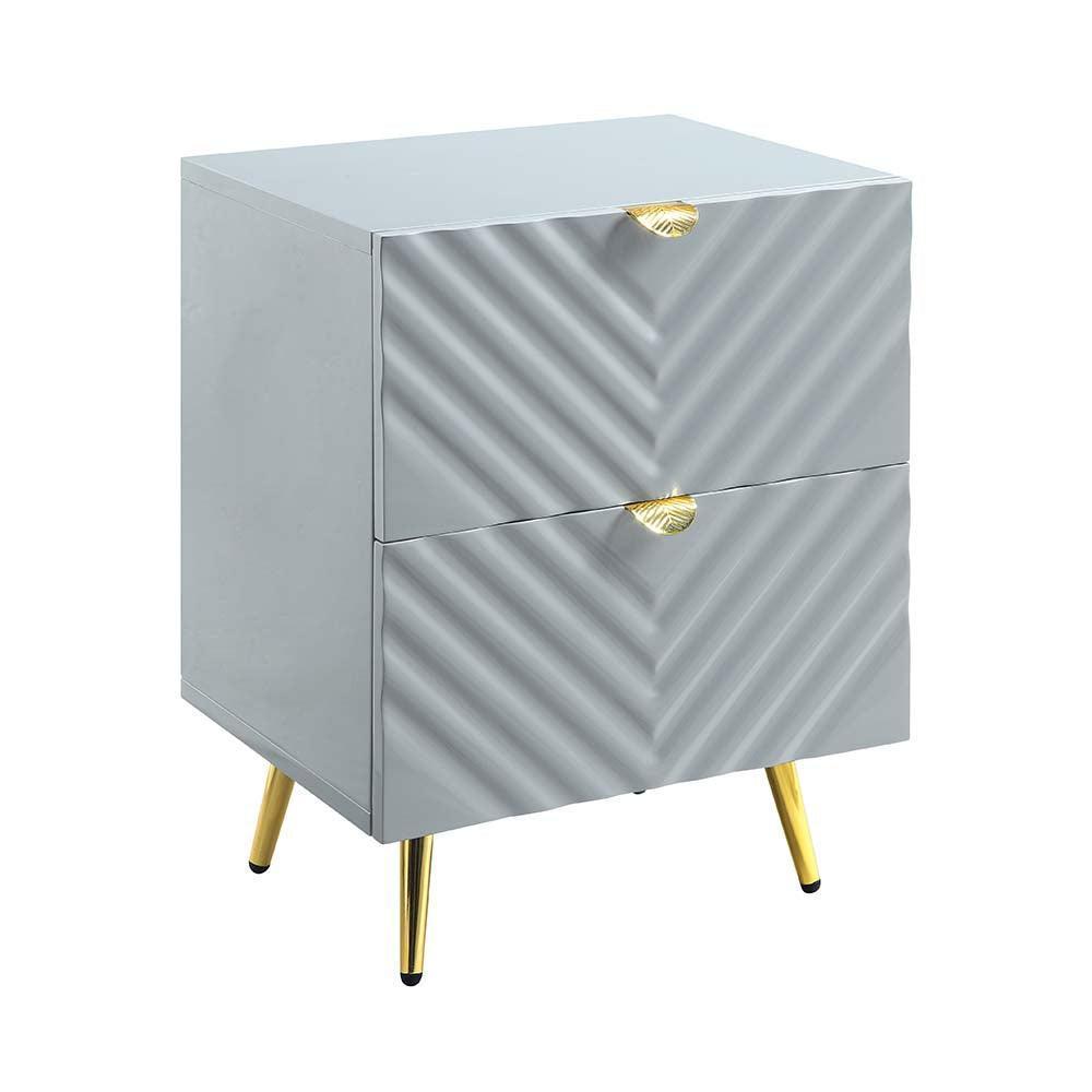 ACME Gaines Nightstand, Gray High Gloss Finish FredCo