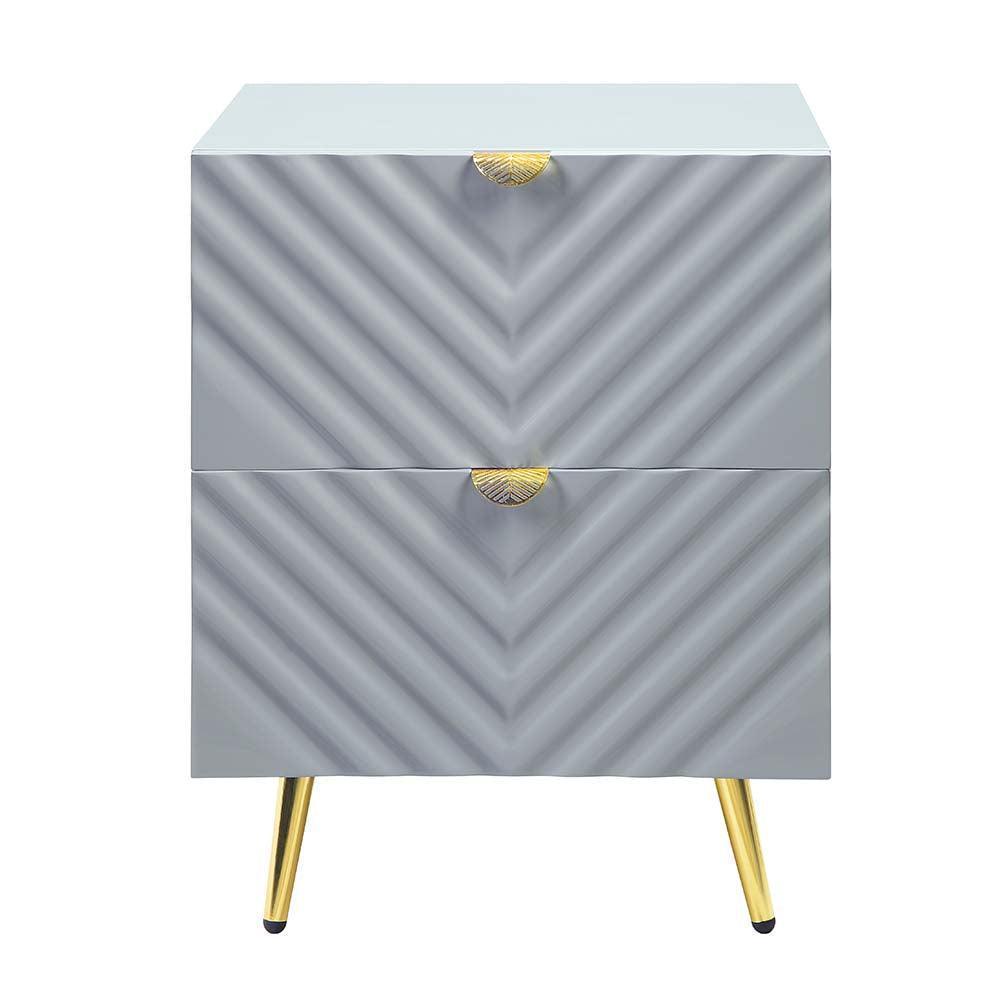 ACME Gaines Nightstand, Gray High Gloss Finish FredCo