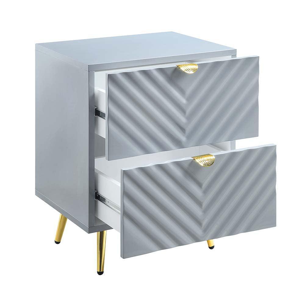 ACME Gaines Nightstand, Gray High Gloss Finish FredCo