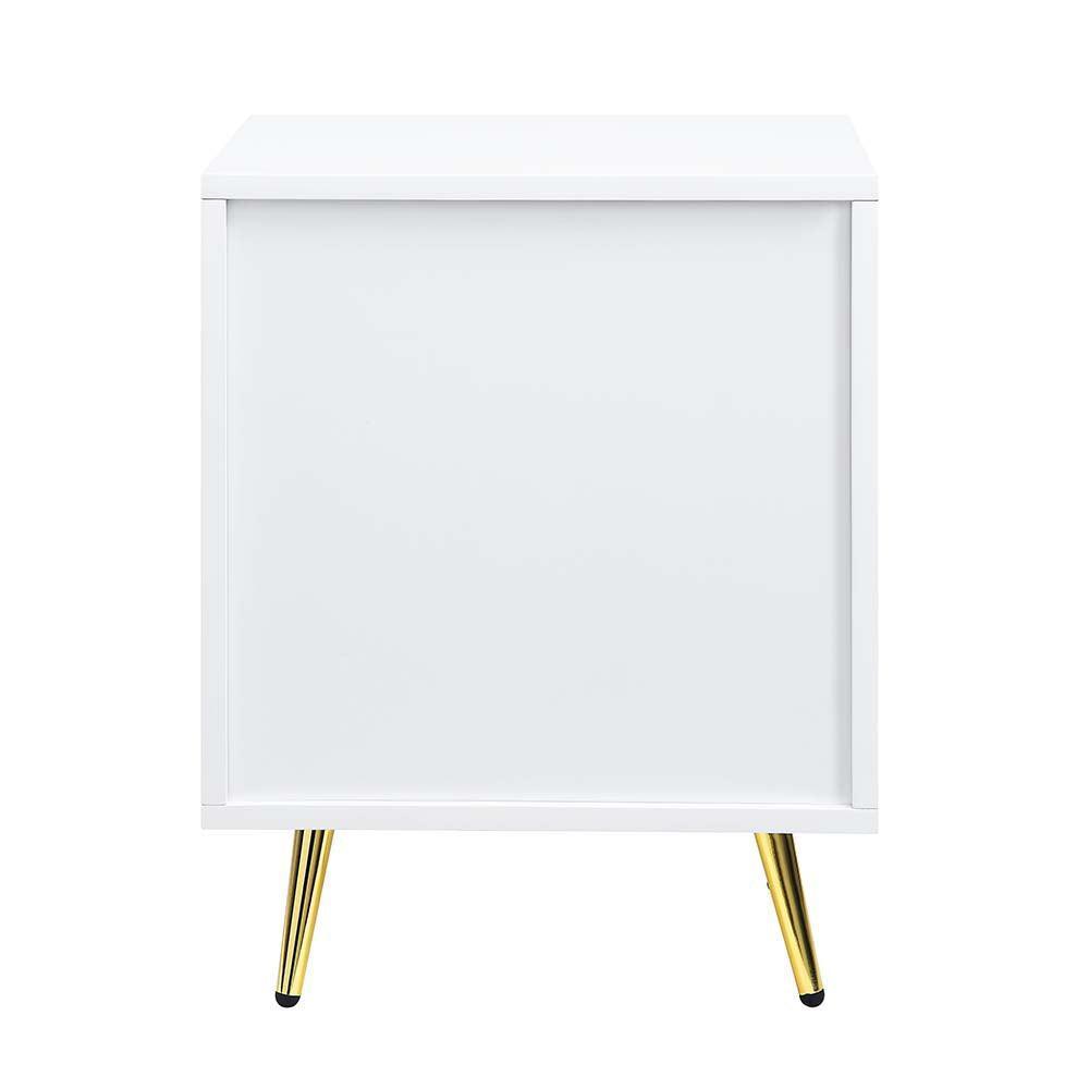 ACME Gaines Nightstand, White High Gloss Finish FredCo