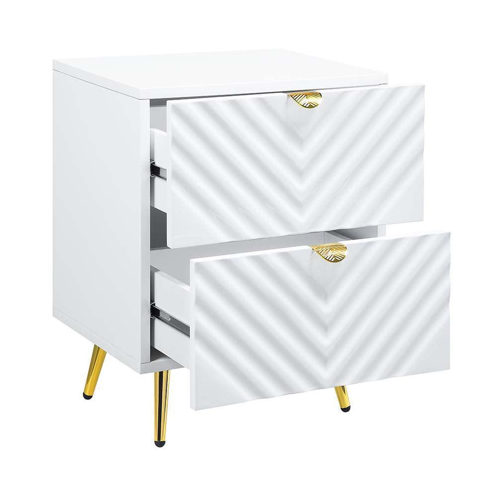 ACME Gaines Nightstand, White High Gloss Finish FredCo