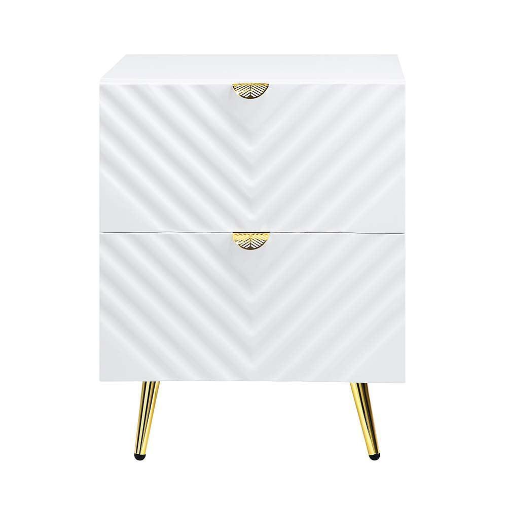 ACME Gaines Nightstand, White High Gloss Finish FredCo