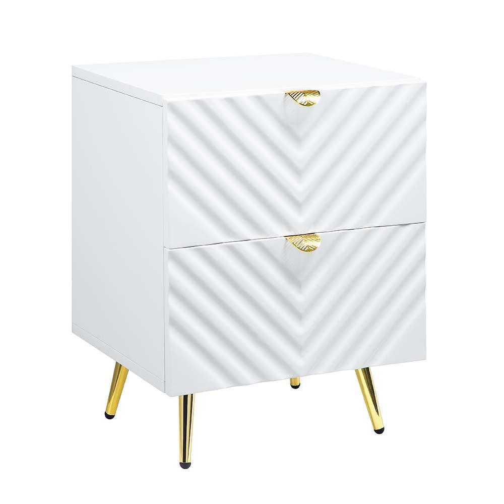 ACME Gaines Nightstand, White High Gloss Finish FredCo