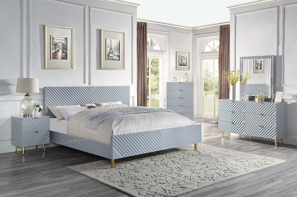 ACME Gaines Queen Bed, Gray High Gloss Finish FredCo
