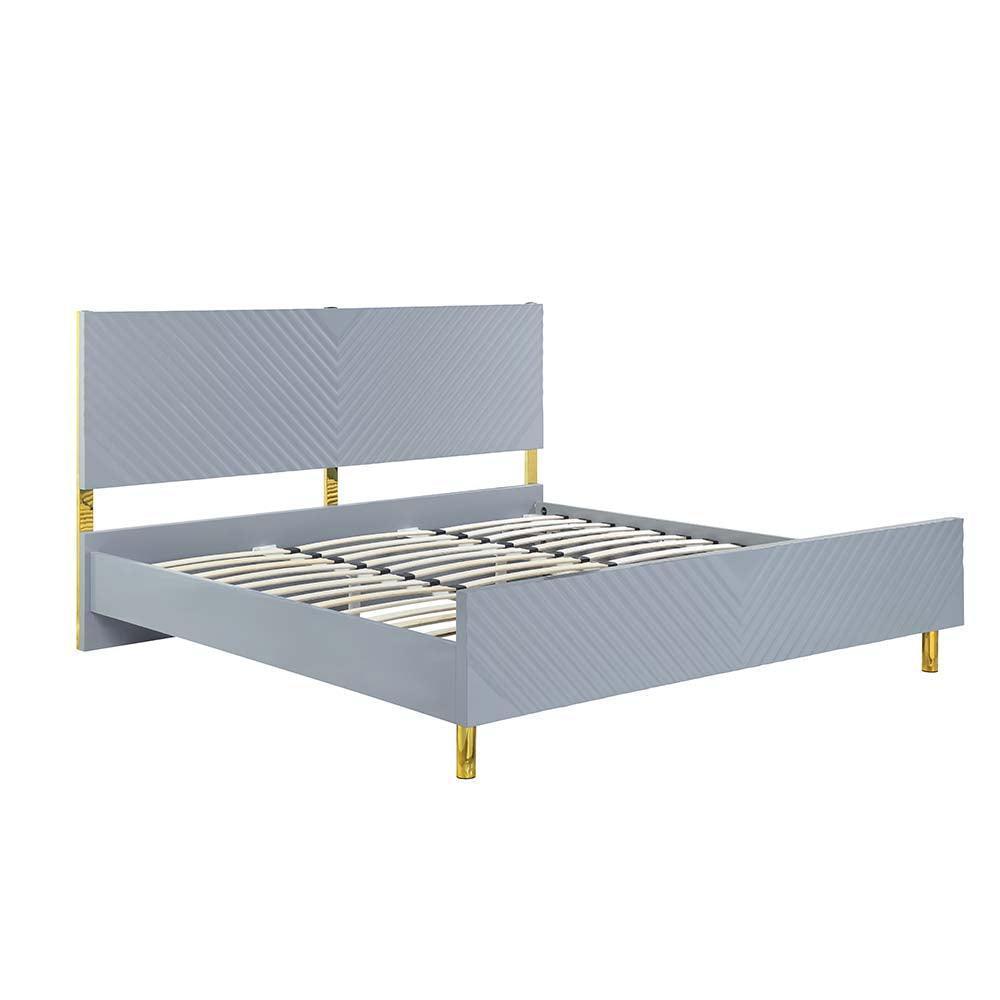 ACME Gaines Queen Bed, Gray High Gloss Finish FredCo