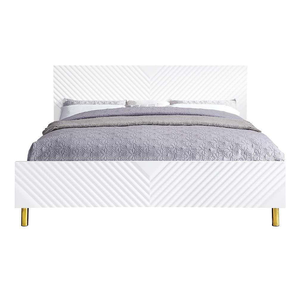 ACME Gaines Queen Bed, White High Gloss Finish FredCo