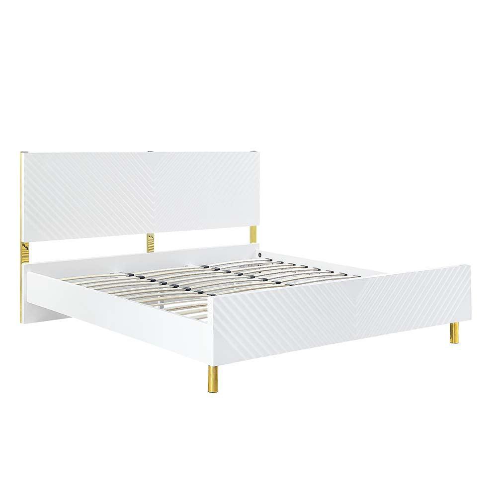 ACME Gaines Queen Bed, White High Gloss Finish FredCo