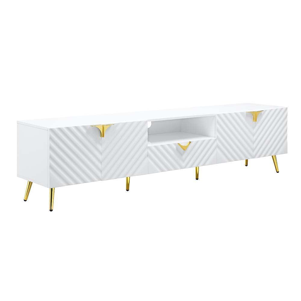 ACME Gaines TV Stand, White High Gloss Finish FredCo