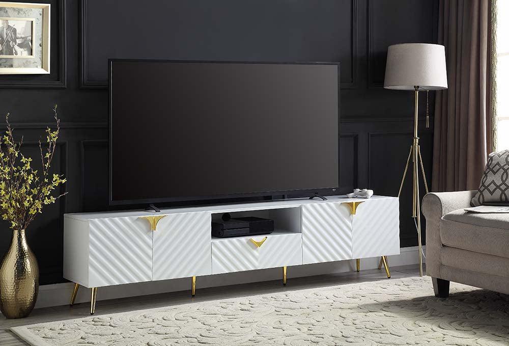 ACME Gaines TV Stand, White High Gloss Finish FredCo