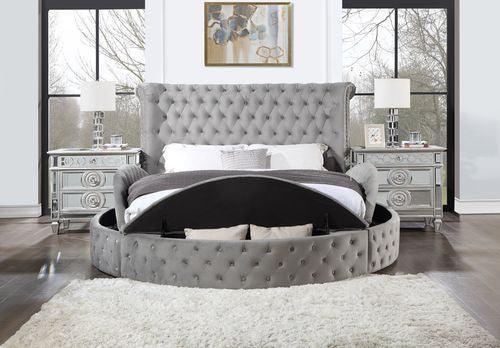 ACME Gaiva Eastern King Bed w/Storage, Gray Velvet FredCo