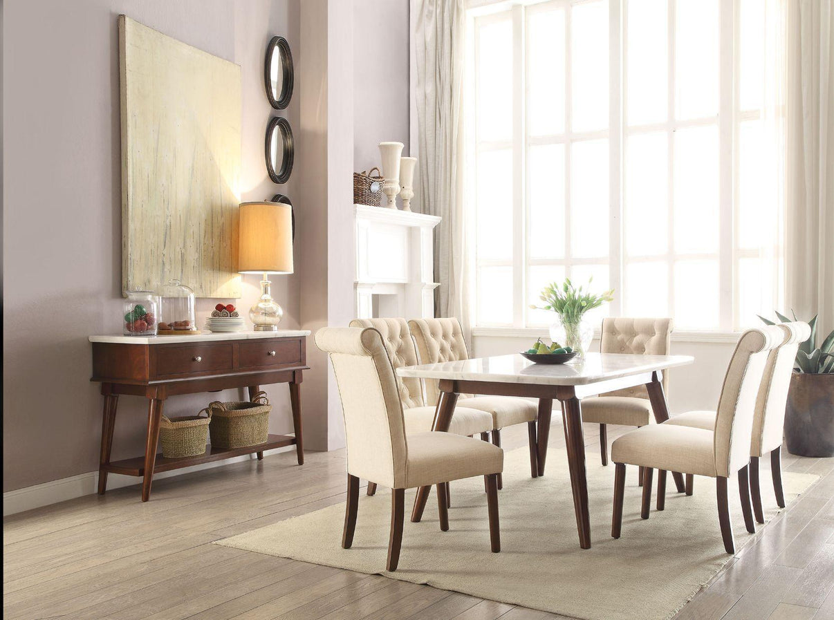 ACME Gasha Dining Table, White Marble & Walnut