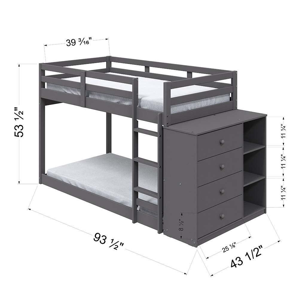 ACME Gaston Twin/Twin Bunk Bed w/Cabinet, Gray Finish FredCo