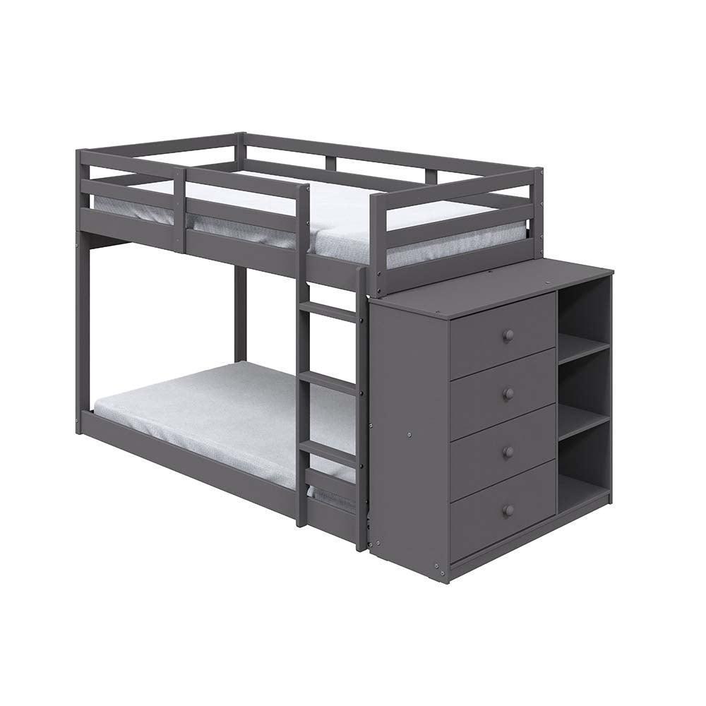 ACME Gaston Twin/Twin Bunk Bed w/Cabinet, Gray Finish FredCo