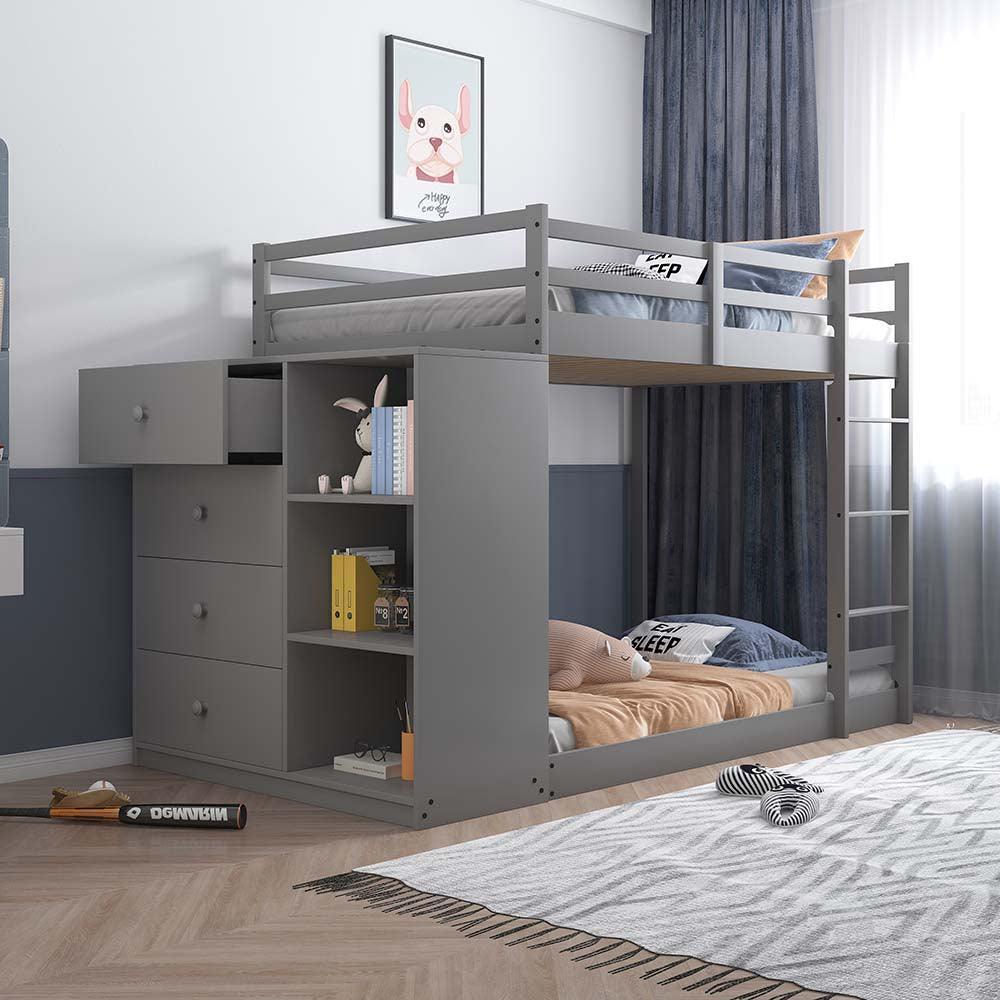 ACME Gaston Twin/Twin Bunk Bed w/Cabinet, Gray Finish FredCo
