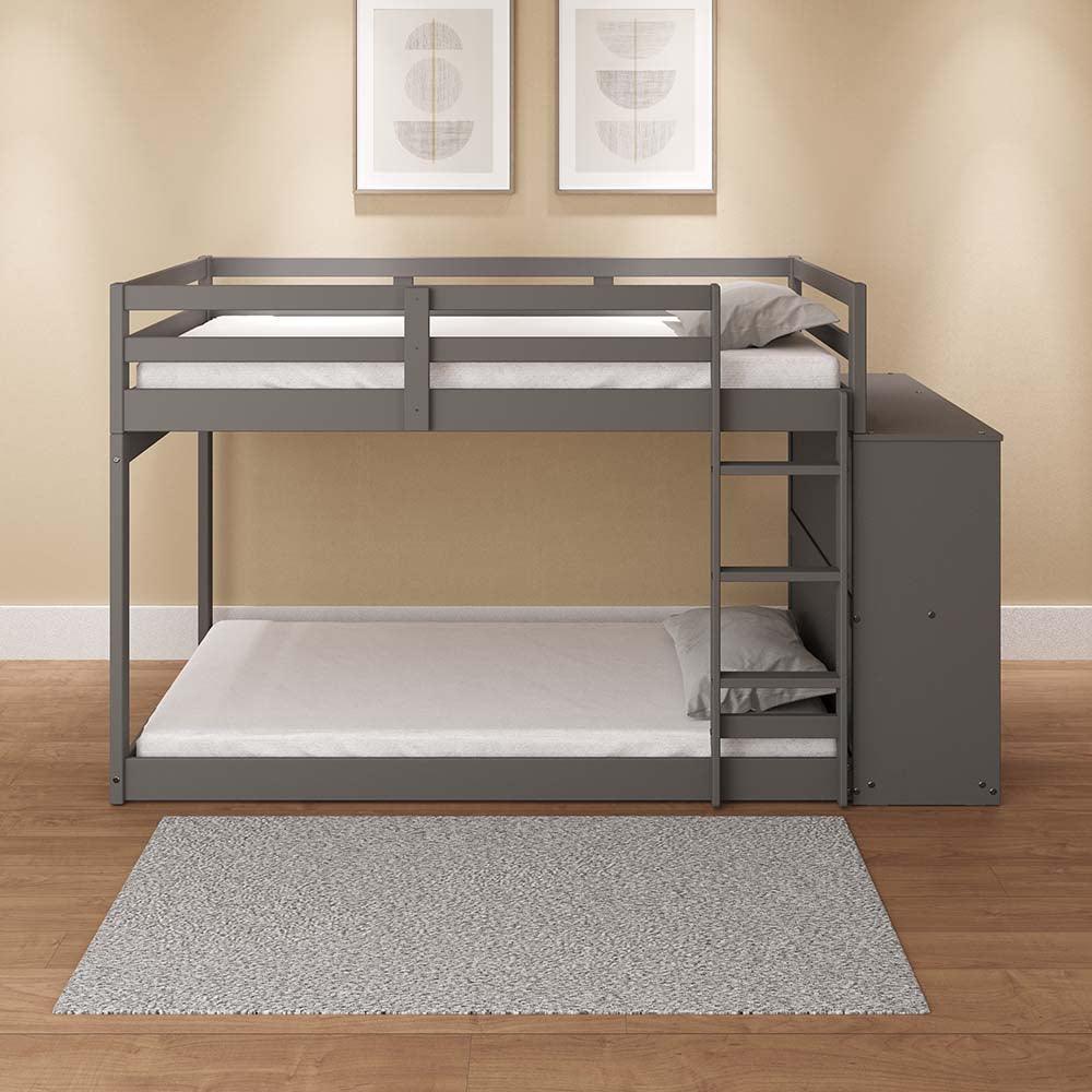 ACME Gaston Twin/Twin Bunk Bed w/Cabinet, Gray Finish FredCo