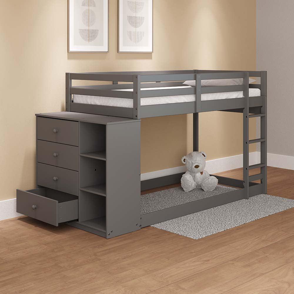 ACME Gaston Twin/Twin Bunk Bed w/Cabinet, Gray Finish FredCo