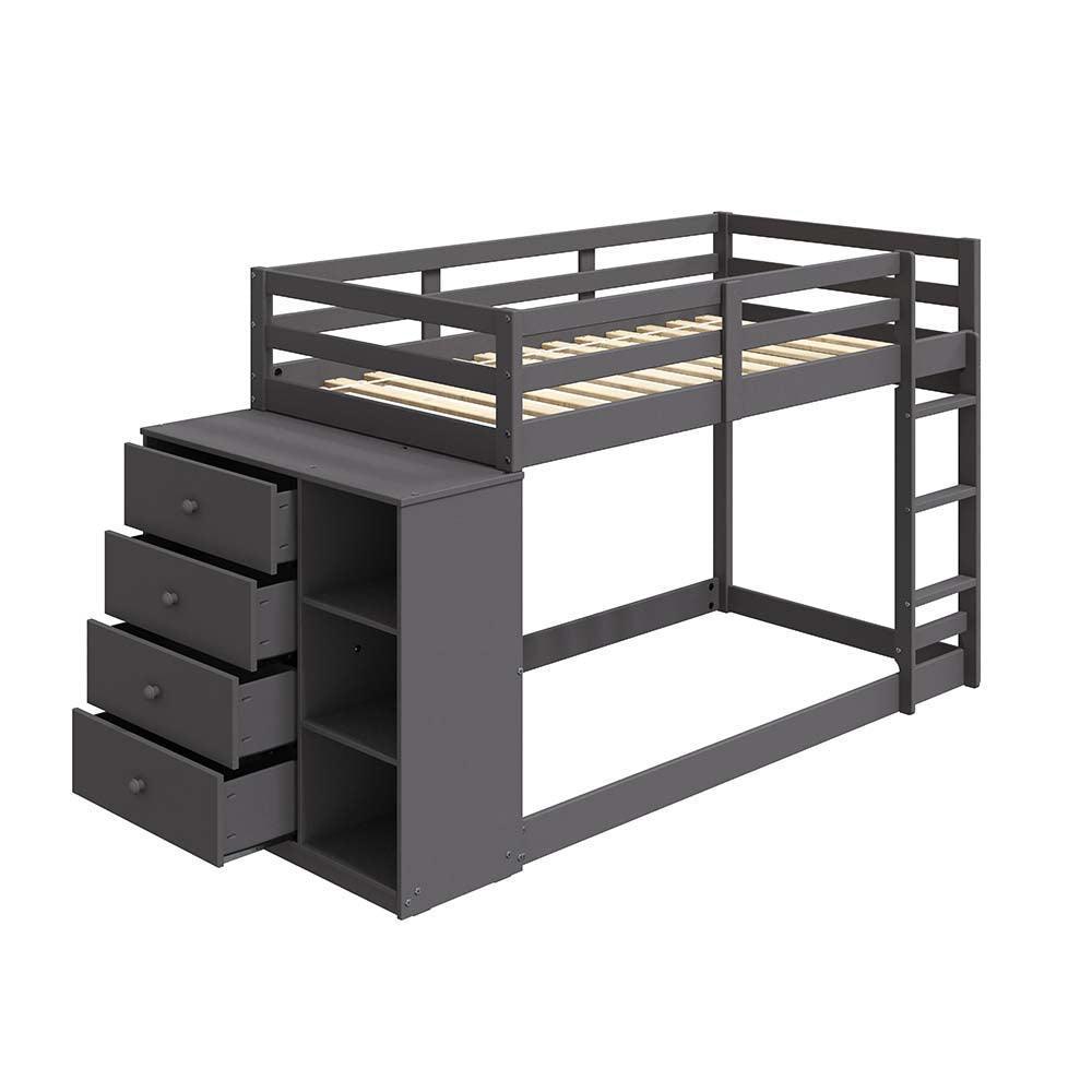 ACME Gaston Twin/Twin Bunk Bed w/Cabinet, Gray Finish FredCo