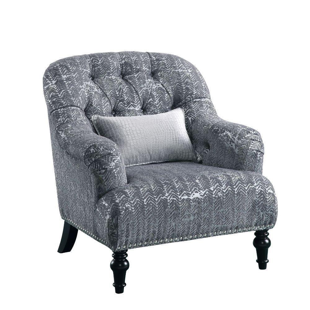 ACME Gaura Chair w/1 Pillow, Pattern Gray Velvet FredCo