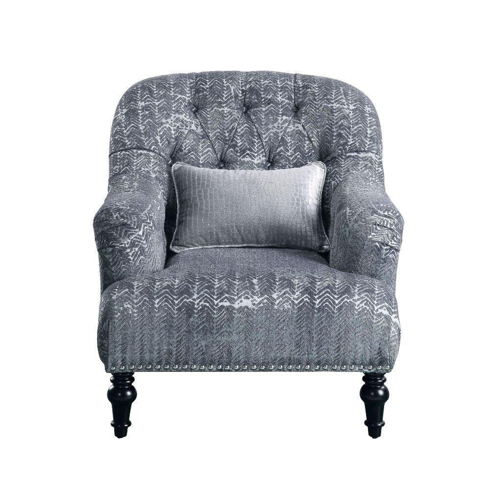 ACME Gaura Chair w/1 Pillow, Pattern Gray Velvet FredCo