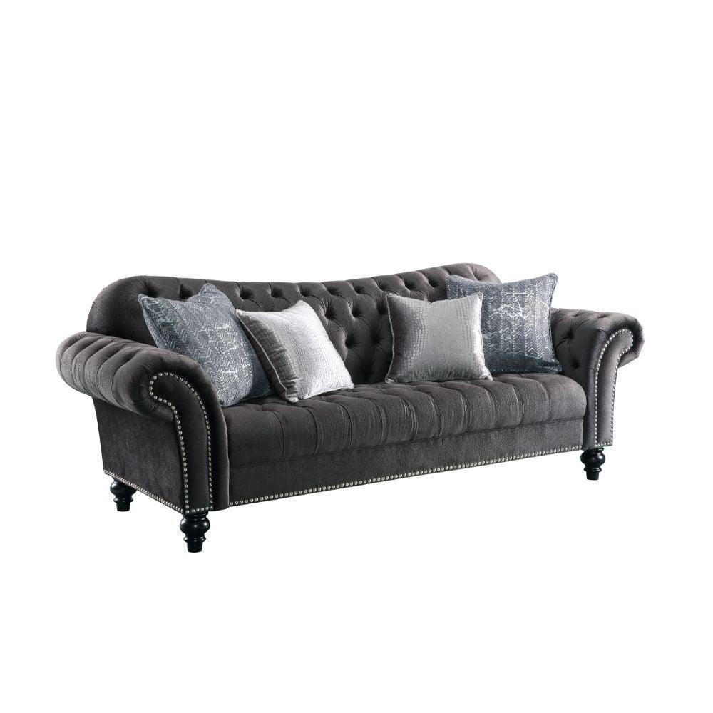 ACME Gaura Sofa w/4 Pillows, Dark Gray Velvet FredCo