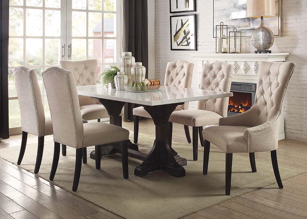 ACME Gerardo Dining Table, White Marble & Espresso FredCo
