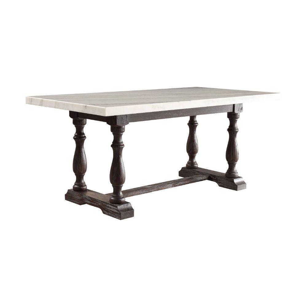 ACME Gerardo Dining Table, White Marble & Weathered Espresso FredCo