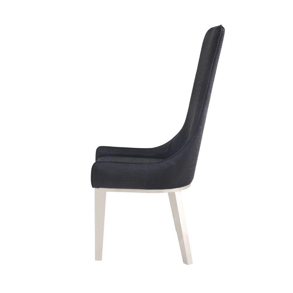 ACME Gianna Dining Chair (Set-2), Black PU & Stainless Steel FredCo