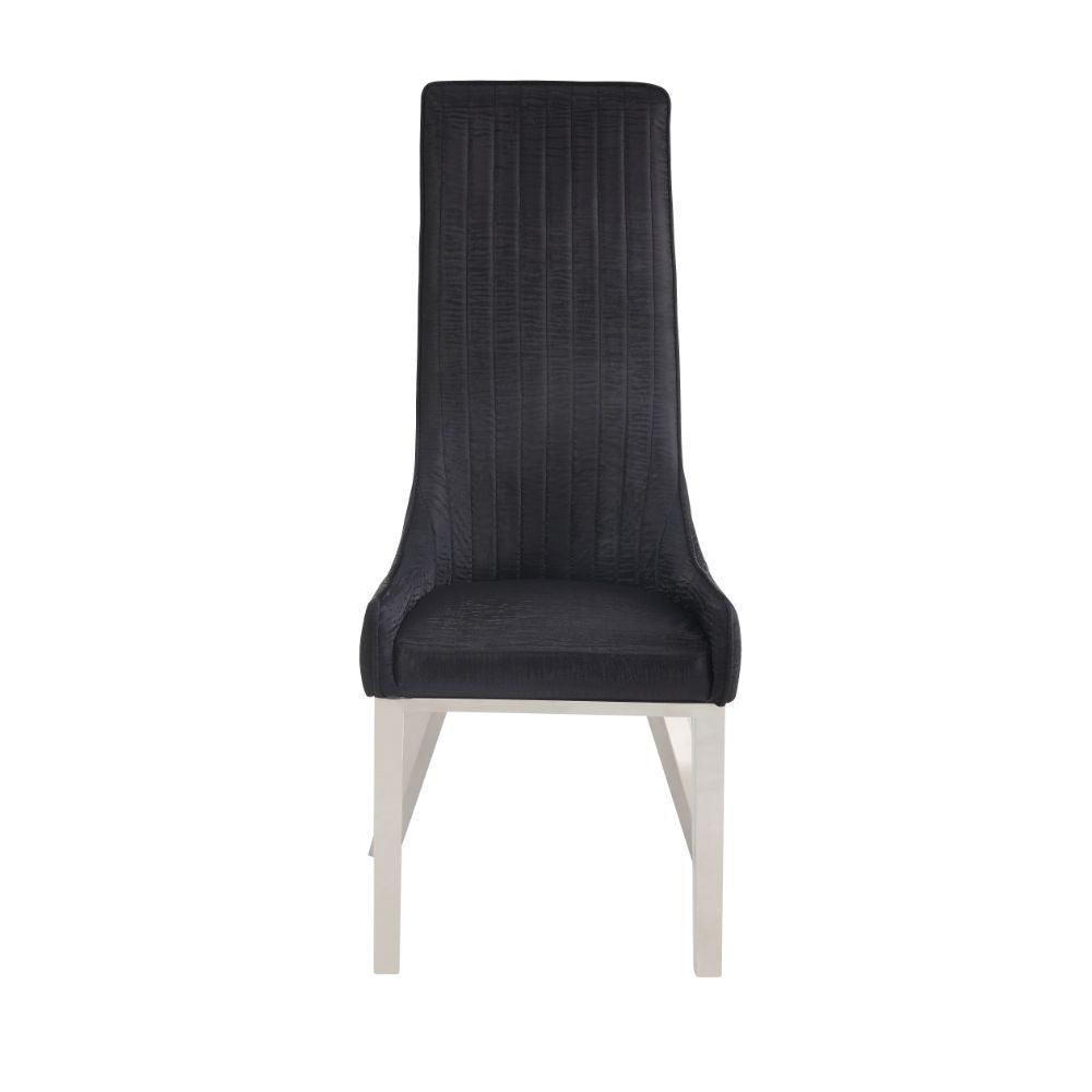 ACME Gianna Dining Chair (Set-2), Black PU & Stainless Steel FredCo