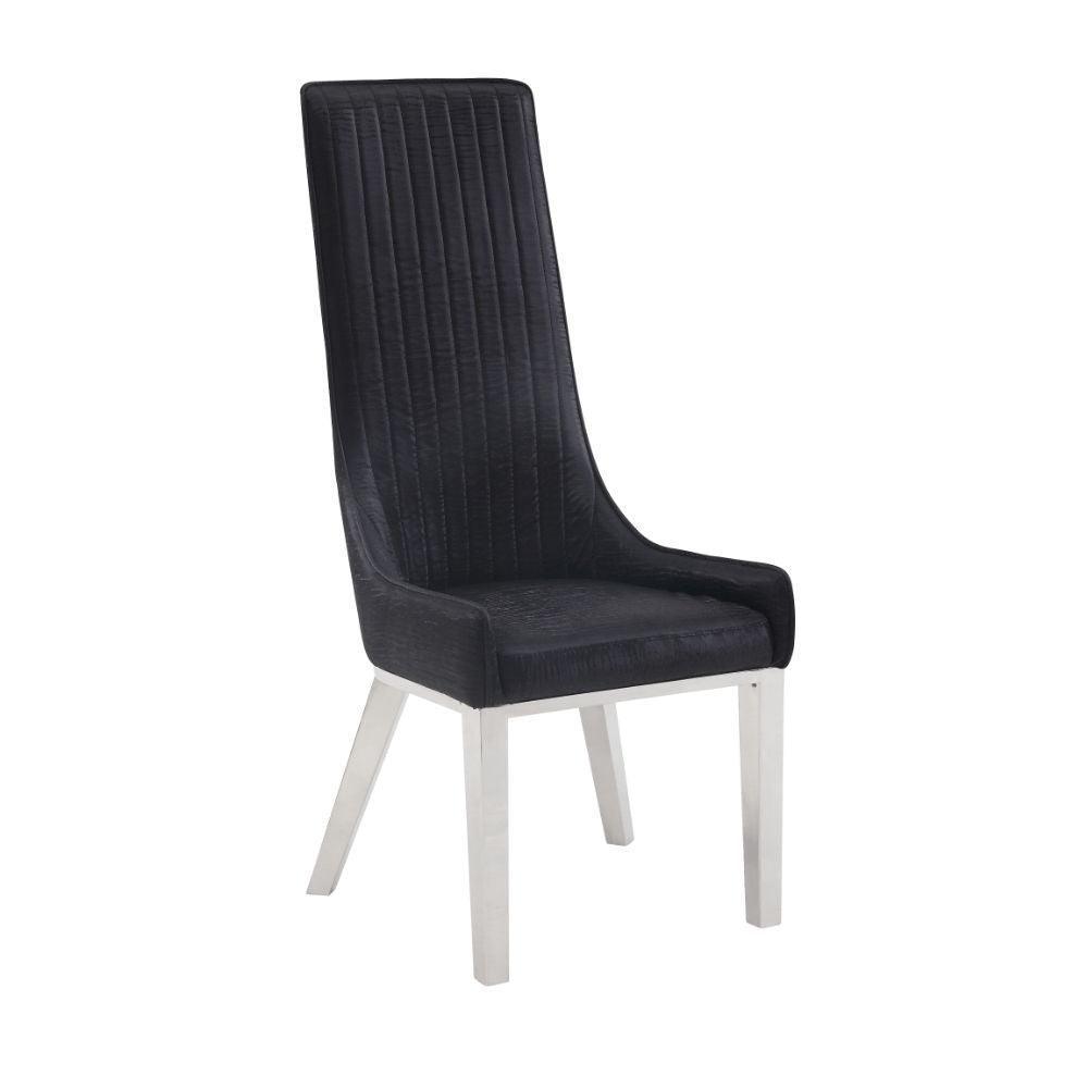 ACME Gianna Dining Chair (Set-2), Black PU & Stainless Steel FredCo