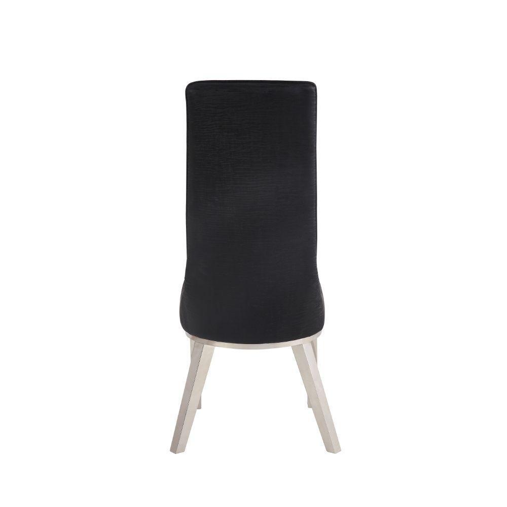 ACME Gianna Dining Chair (Set-2), Black PU & Stainless Steel FredCo