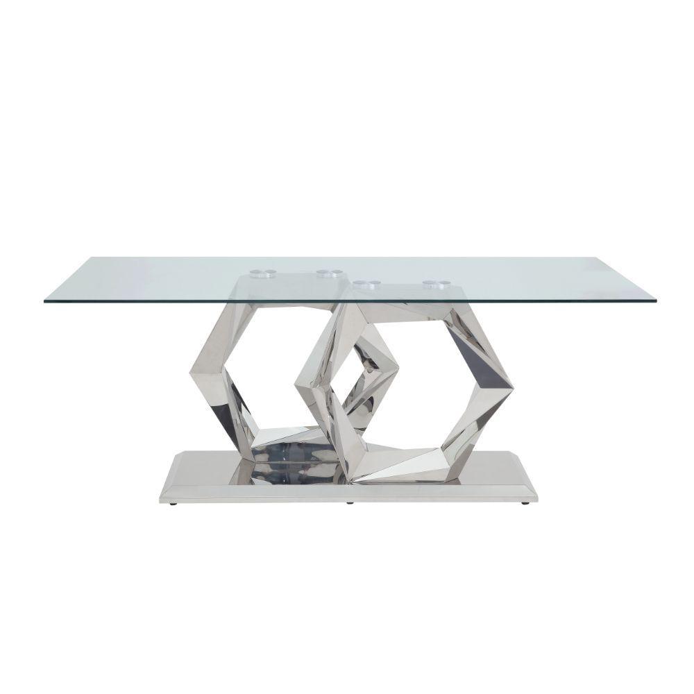 ACME Gianna Dining Table, Clear Glass & Stainless Steel FredCo