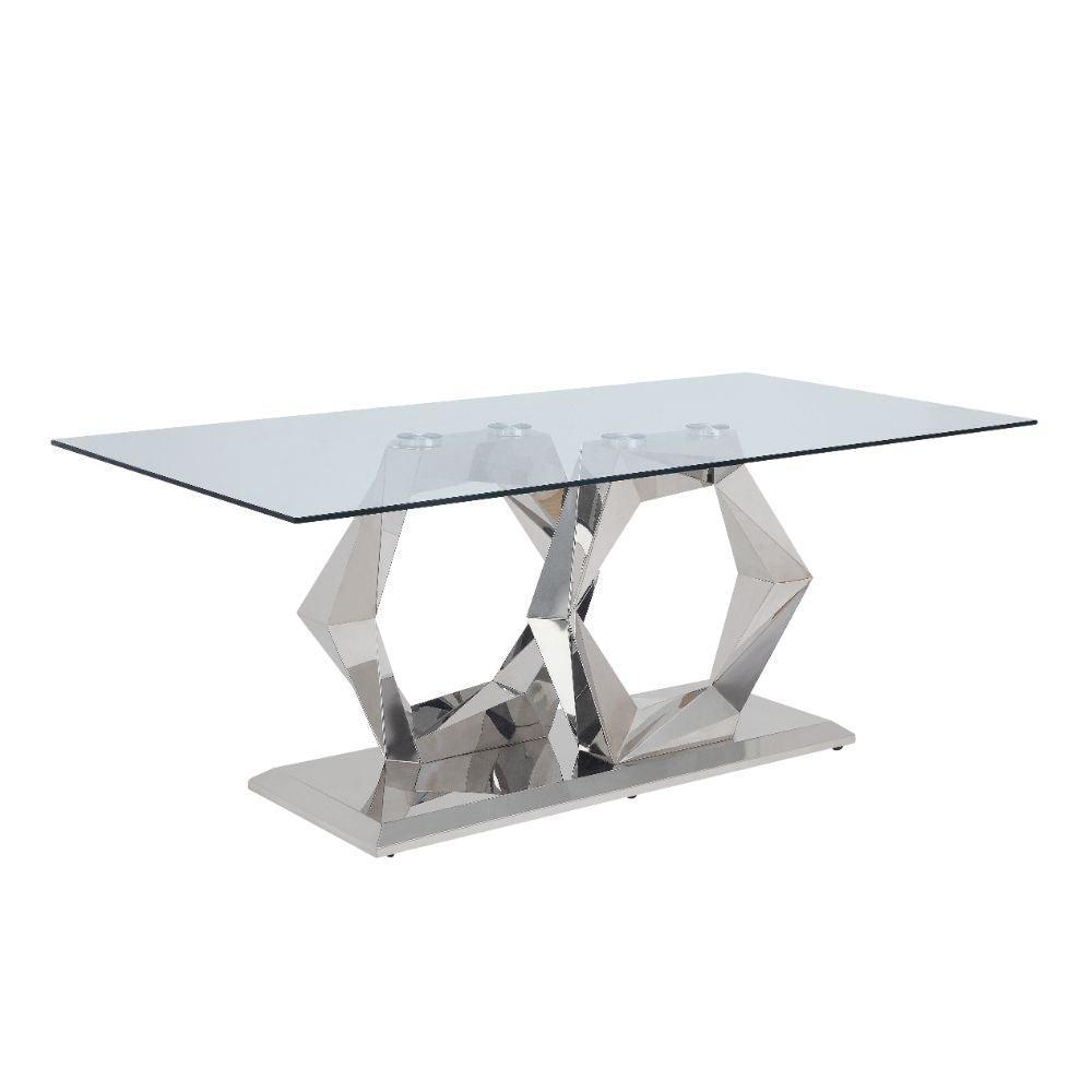 ACME Gianna Dining Table, Clear Glass & Stainless Steel FredCo