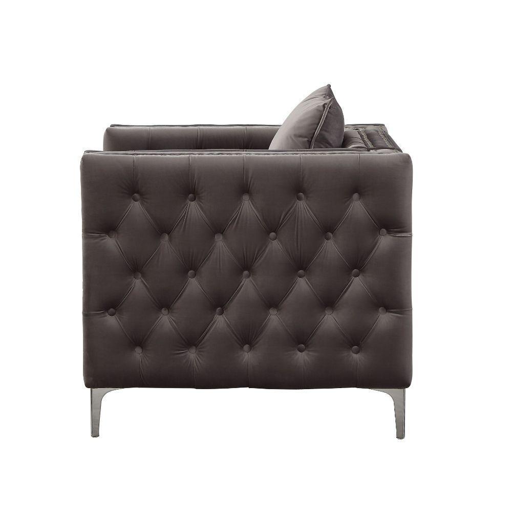 ACME Gillian II Chair w/1 Pillow, Dark Gray Velvet 53389 FredCo