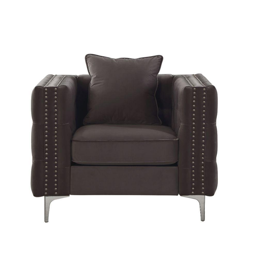 ACME Gillian II Chair w/1 Pillow, Dark Gray Velvet 53389 FredCo
