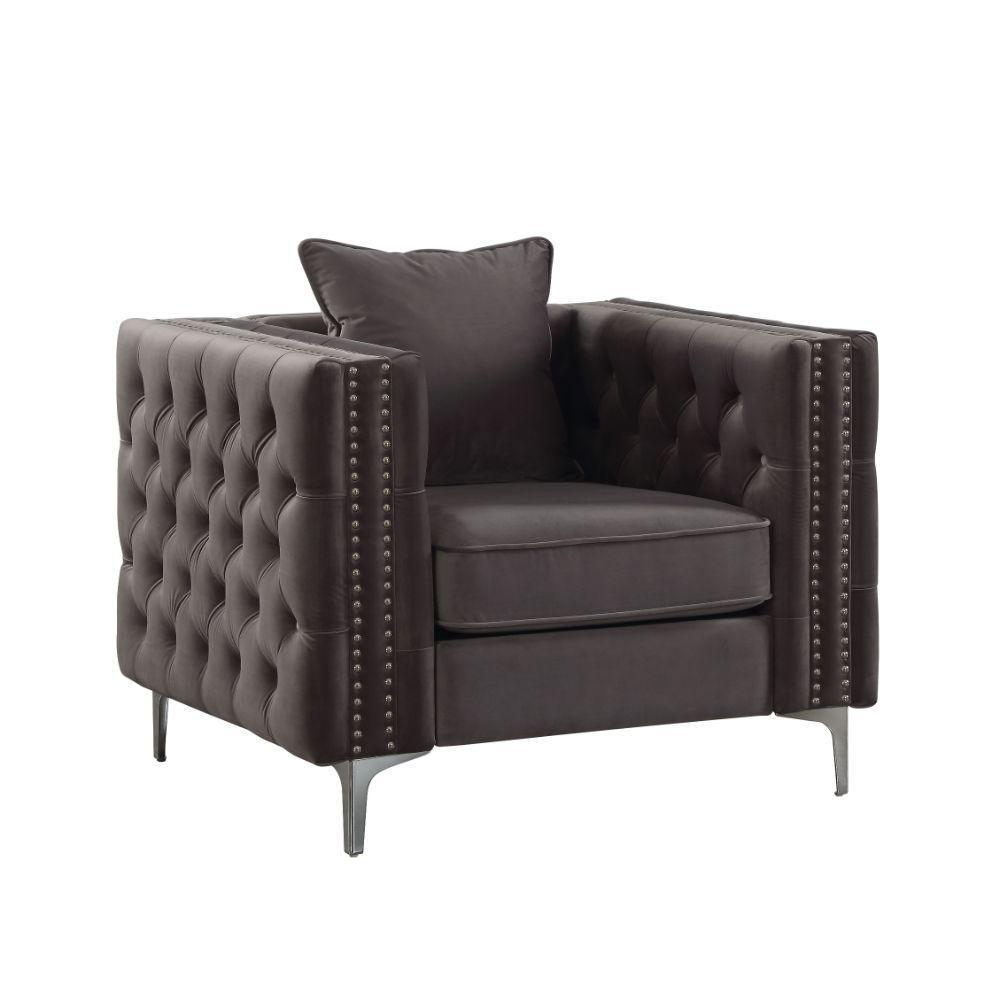 ACME Gillian II Chair w/1 Pillow, Dark Gray Velvet 53389 FredCo