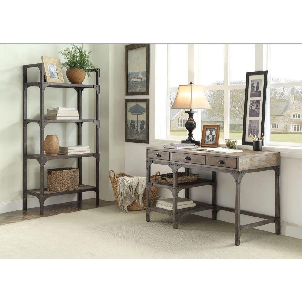 ACME Gorden Desk, Weathered Oak & Antique Silver FredCo